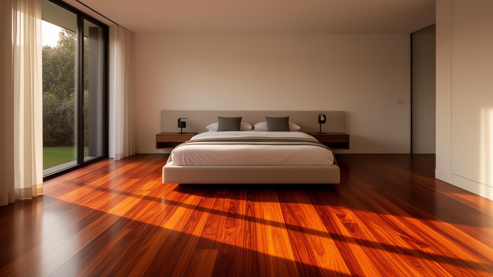 Engineered timber flooring installed in a Melbourne bedroom